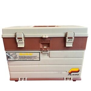 Vintage Plano 757 Tackle Box Storage Organizer Tan Brown 4 drawers VTG